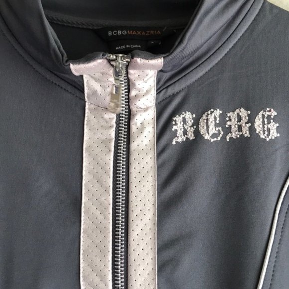 Like New BCBG MaxAzria Athleisure Two-Tone Stretch Jeweled Athletics Jacket - Picture 6 of 7
